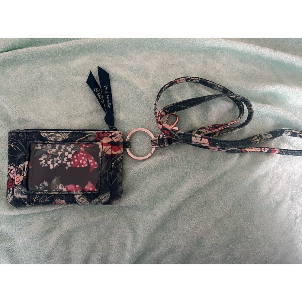Vera Bradley Zip ID Case in Rose Toile Lanyard Credit Card